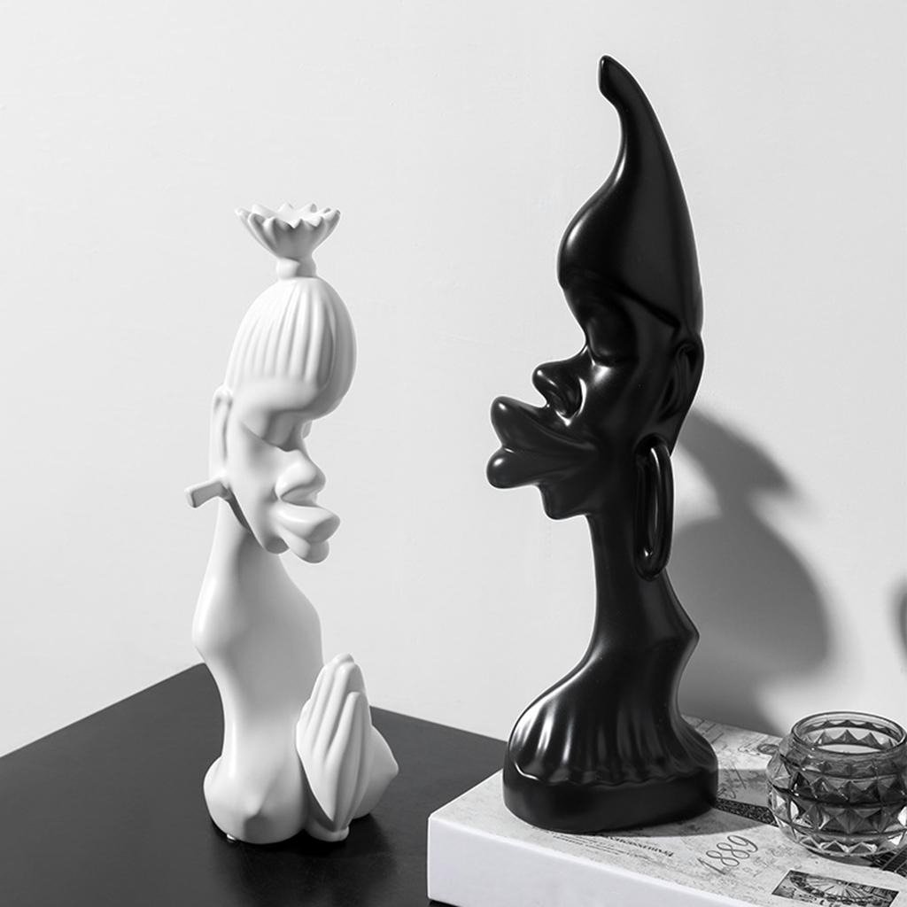 Novelty African Couple Sculpture Men Women Ceramic Statue Home TV Shelf Art