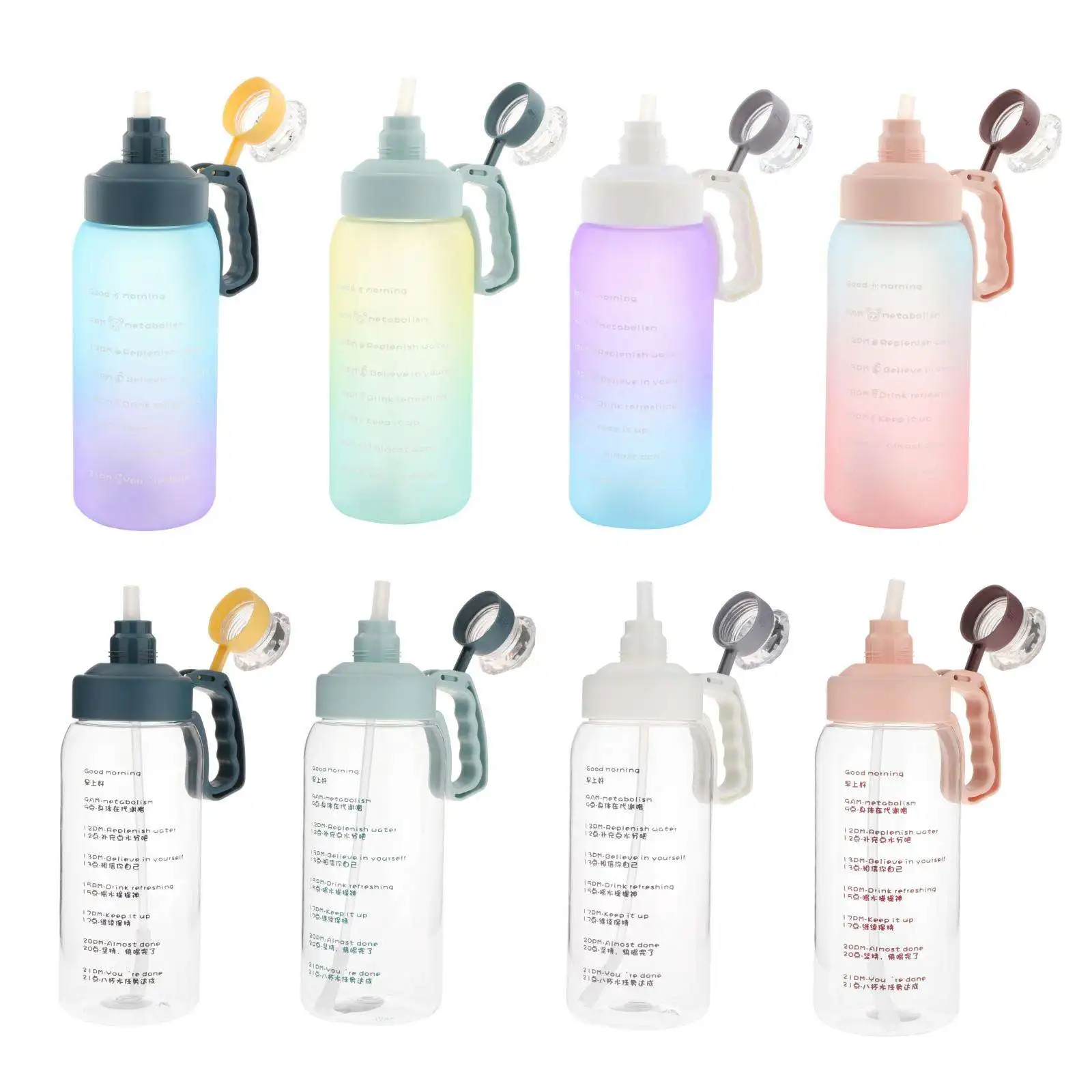 Motivational Water Bottle with Time Markings Large 64oz Removable Straw Jug for Gym Fitness Sports