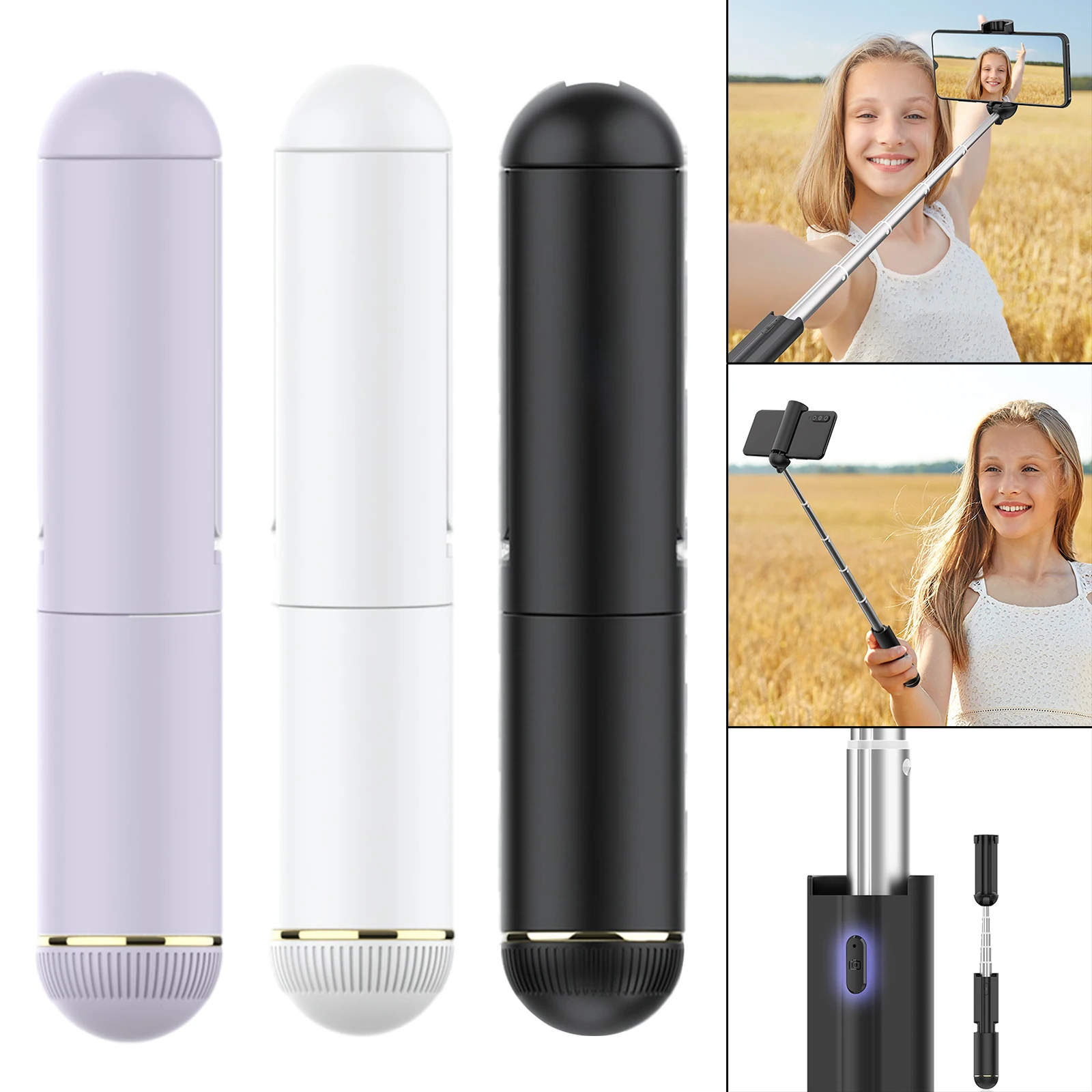 Bluetooth Selfie Stick Portable Lightweight 180 Rotation Wireless Mini Monopod Pole for Phones Smartphone