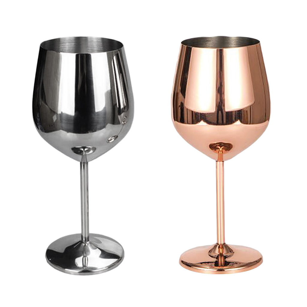 Stainless Steel Wine Glasses for White Red Wine Cocktail with Stem, 500ml