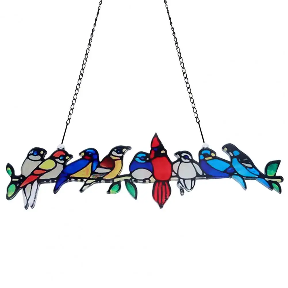 Multicolor Birds On A Wire High Stained Glass Suncatcher Window Panel  Series Ornaments Pendant Home Decoration Hanging For Doors