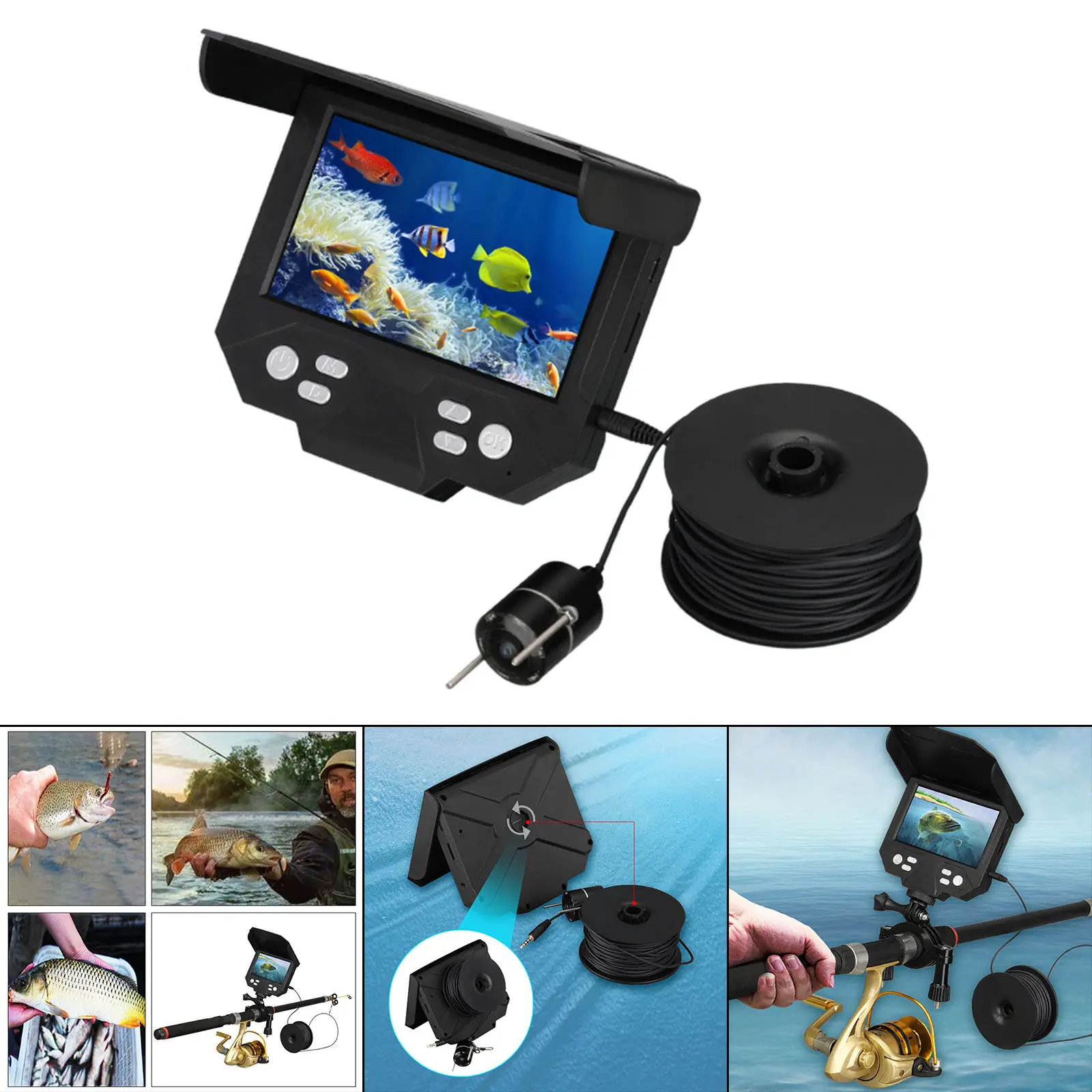 Fish Finder Camera, 4.3inch LCD Monitor, 30M Depth, Tackles Infrared LED Light Night Visible Underwater Fishing Detector