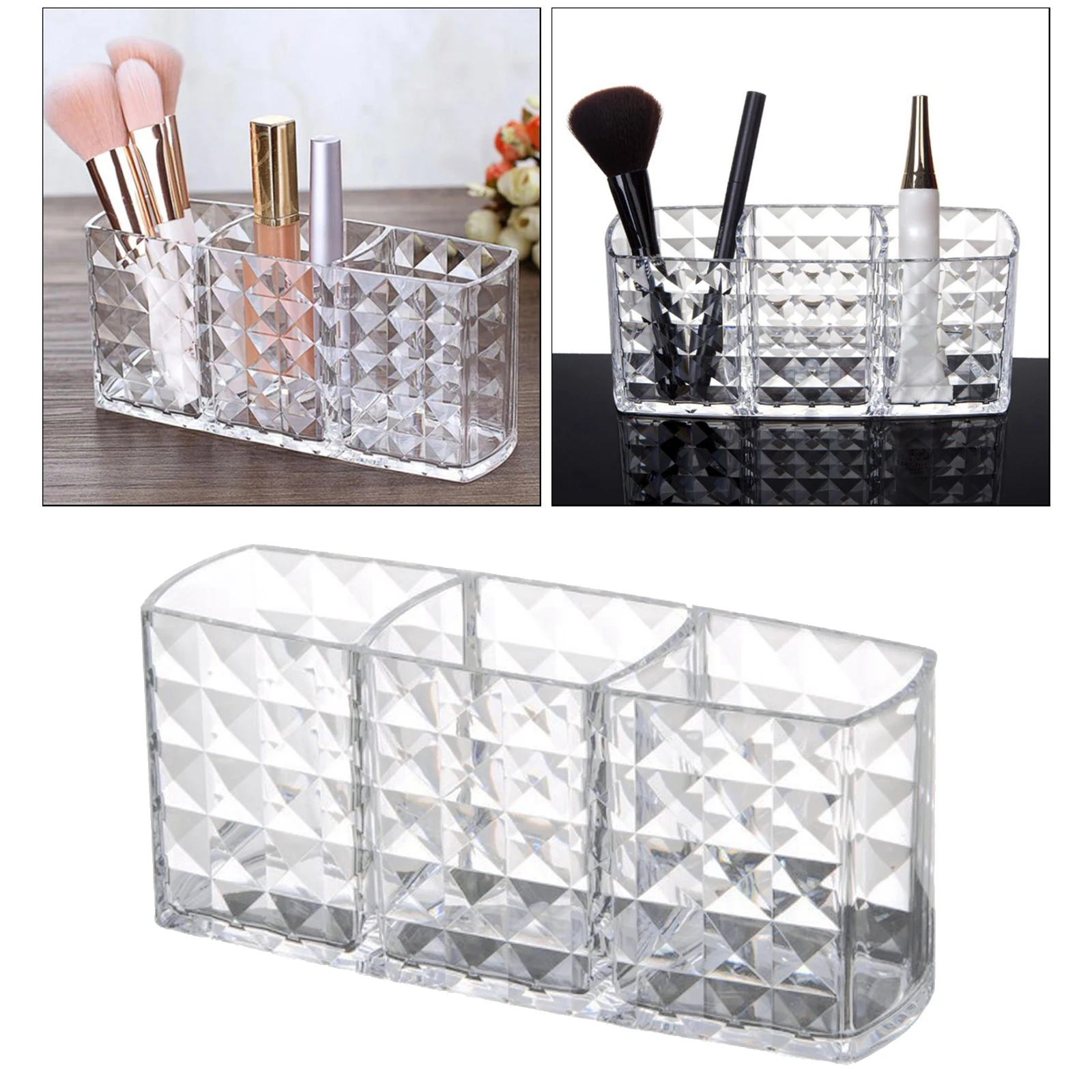 Makeup Brush Holder Organizer Acrylic 3 Grid Make up Cosmetic Brushes Holder Makeup Brush Lipsticks Container Storage Case