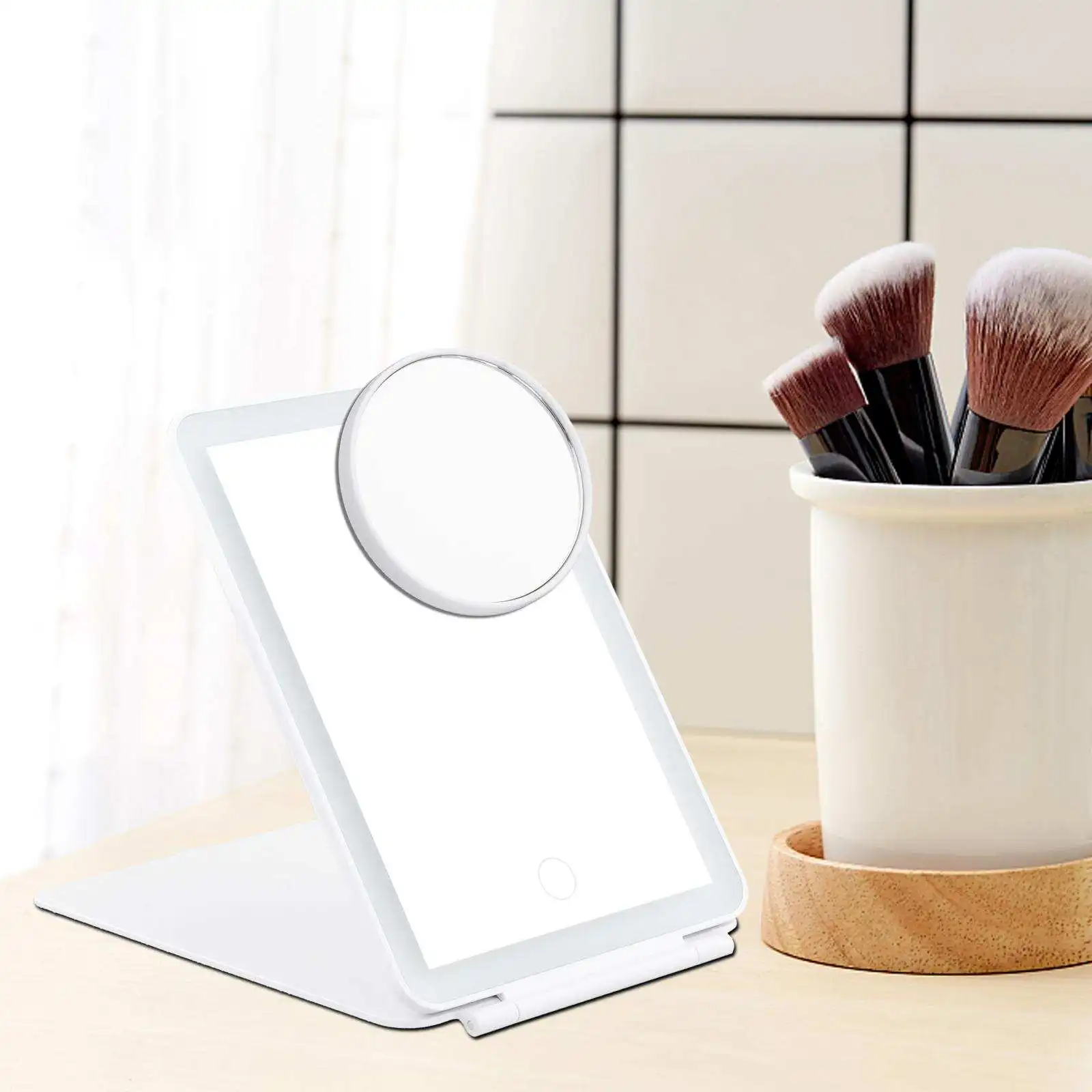 LED Makeup Mirror 10x Magnifying Touch Screen Dimming USB Rechargeable Portable Dimmable Gift Women Travel Home Cosmetic