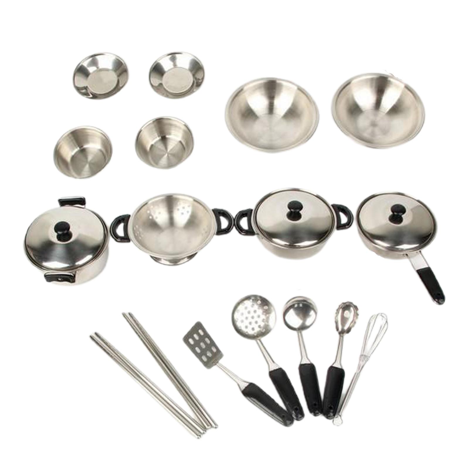 20Pcs/Set Kitchen Pretend Play Toys with Stainless Steel Cookware Pots and Pans Set, Cooking Utensils for Kids, Girls, Boys