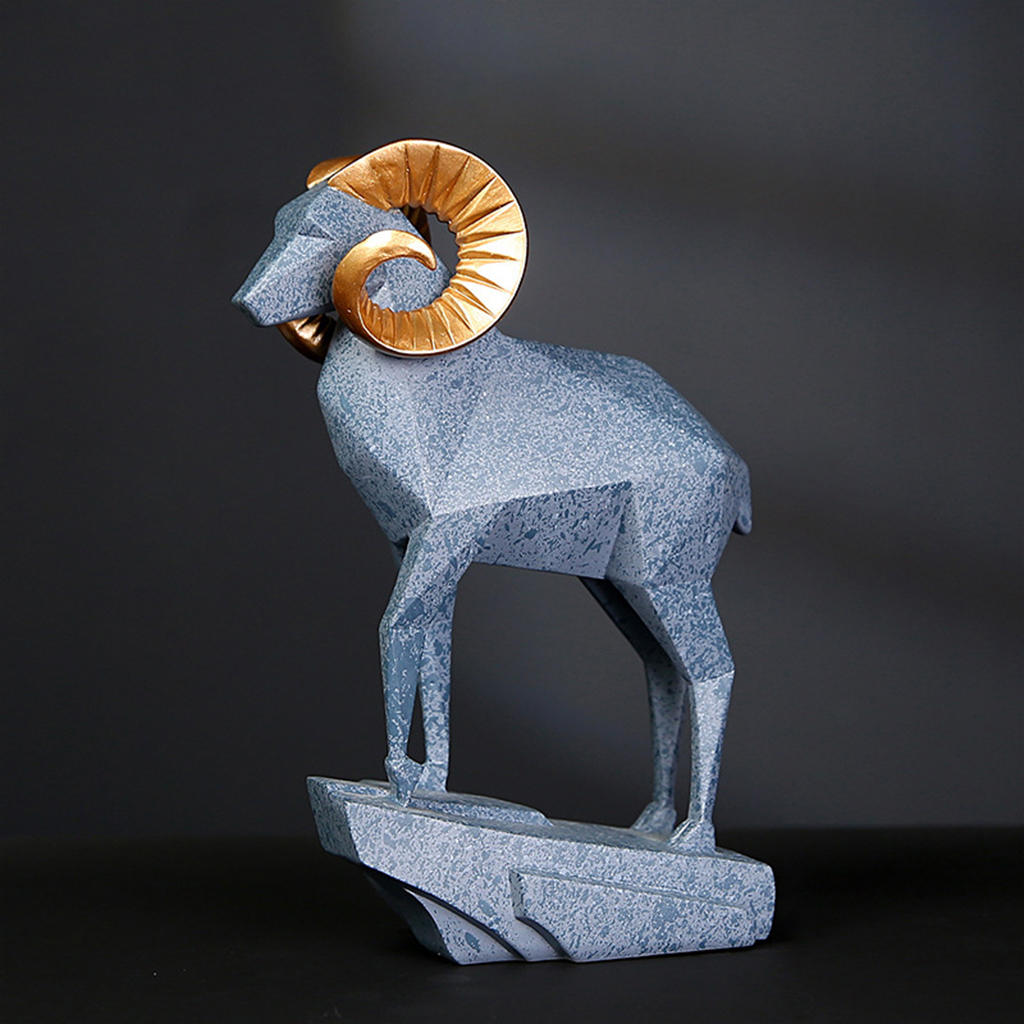 Lamb Antelope Decor Statue for Home Office Bookshelf TV Stand Decoration, Resin Geometry Animal Sculpture Tabletop Crafts