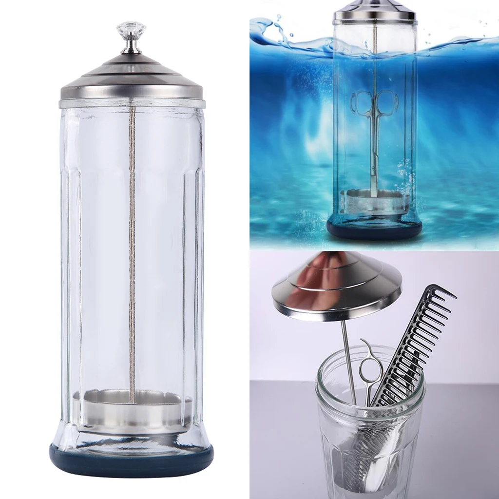 Disinfection Jar Glass Sanitizing Jar Bottle for Barber Manicure Nail Art Shop