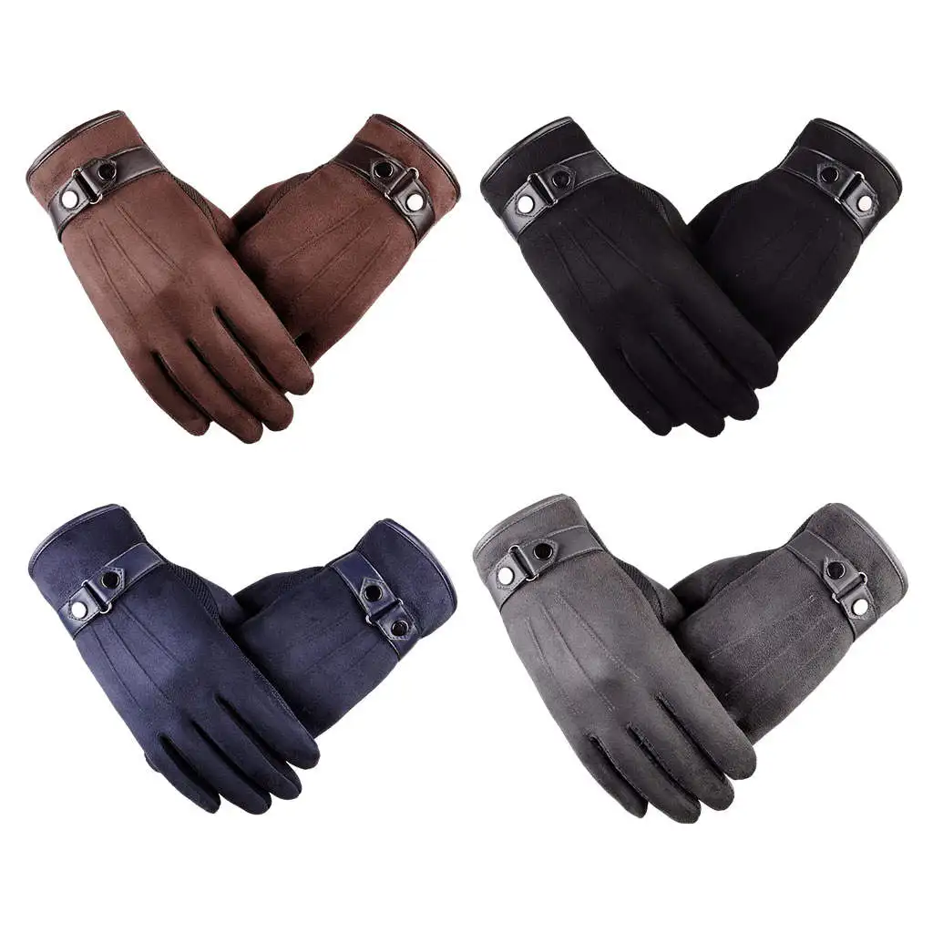 Men Winter Warm Gloves With Velvet Lining Leather Touchscreen Snap Closure Cycling Glove Outdoor Riding Waterproof Gloves