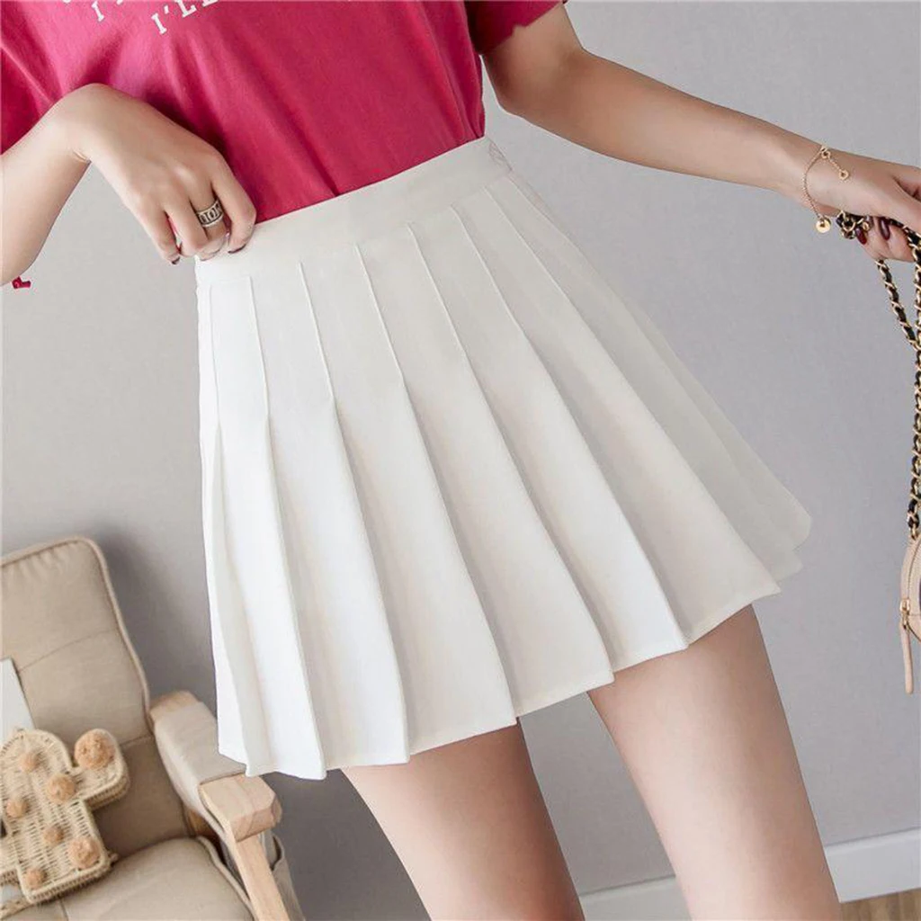 Women Girls High Waist Pleated Skirt Solid Skater Tennis School Uniforms Mini Skirt Cosplay Costume Cheerleader Skater Skirts