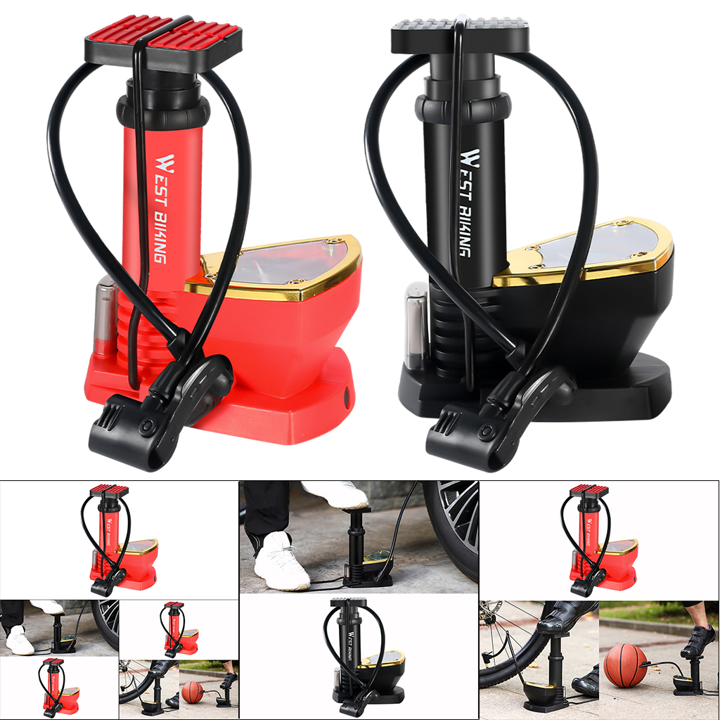 Bicycle Pump Portable Aluminum Foot Pumps MTB Cycling Air Pump Pressure Gauge Inflator 140Psi Pressure Pedal Bike Pump