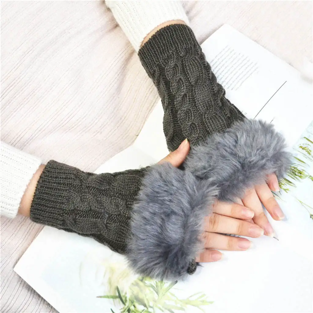 Womens Gloves Soft Autumn Fingerless Gloves Windproof Fashion Winter Warm Half Gloves for Driving Outdoor Sport