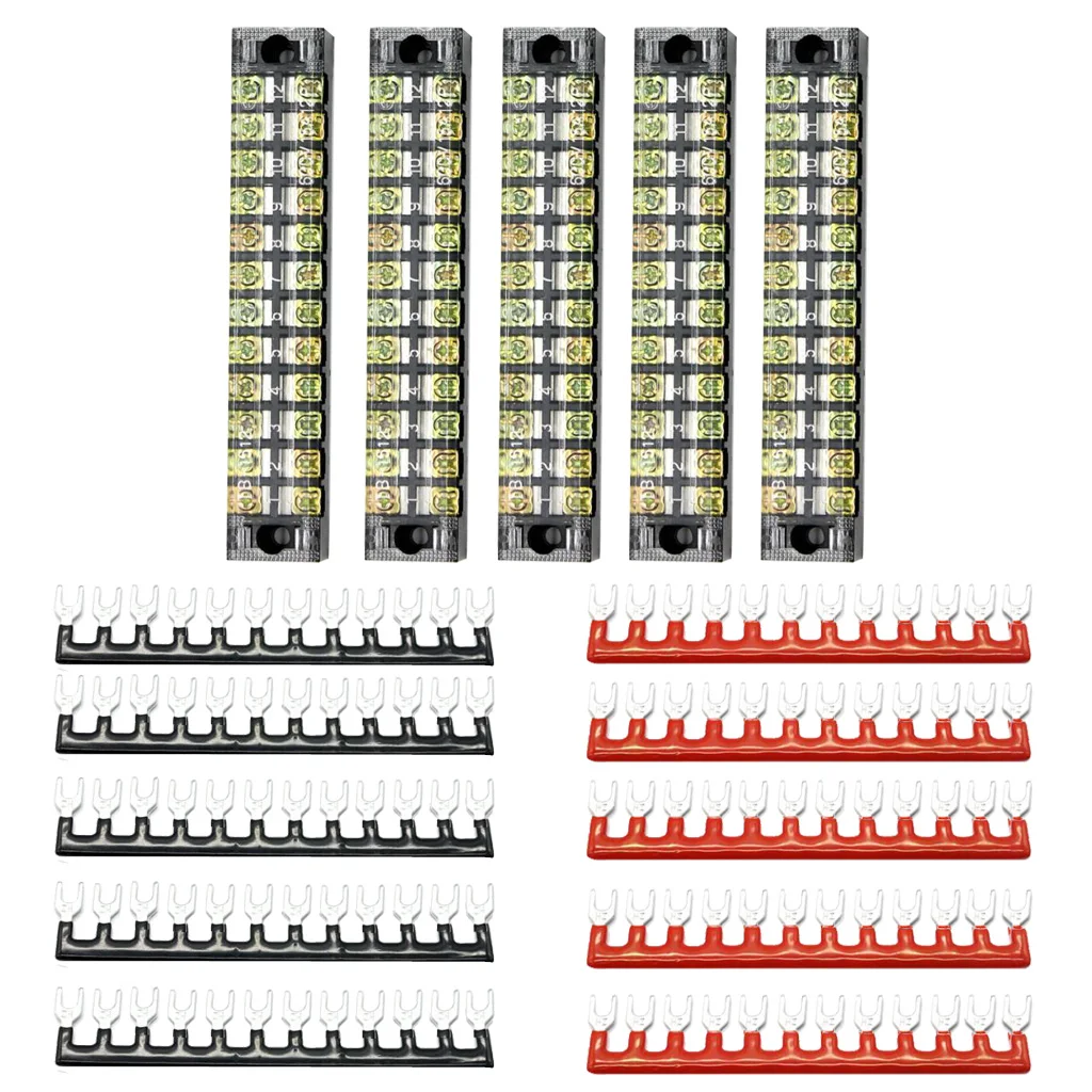 dolity 5 Pieces 600V 15A 12 Positions Barrier Strips Dual Row Screw Terminal Blocks