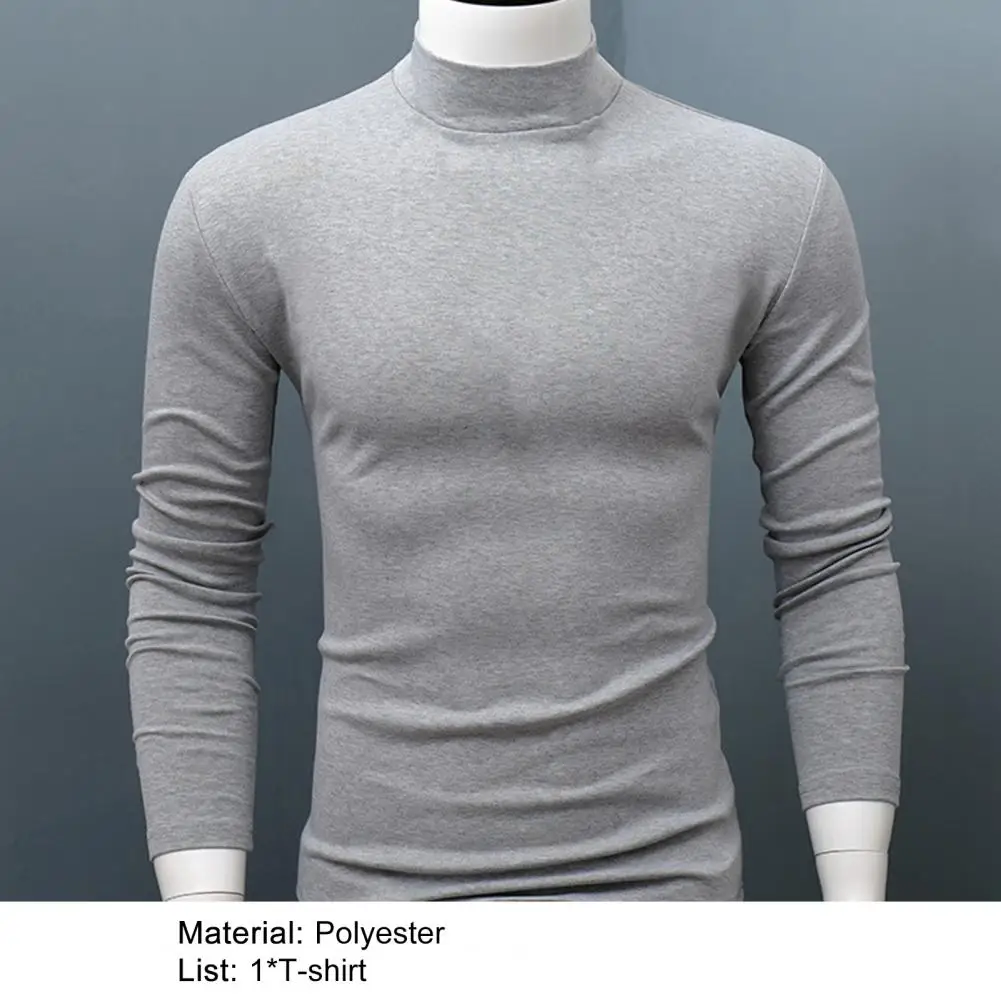 Men Shirt Sweater Solid Color Half High Collar Casual Slim Long Sleeve Keep Warm Tight Shirt Male for Men Clothes Inner Wear black sweater with zipper