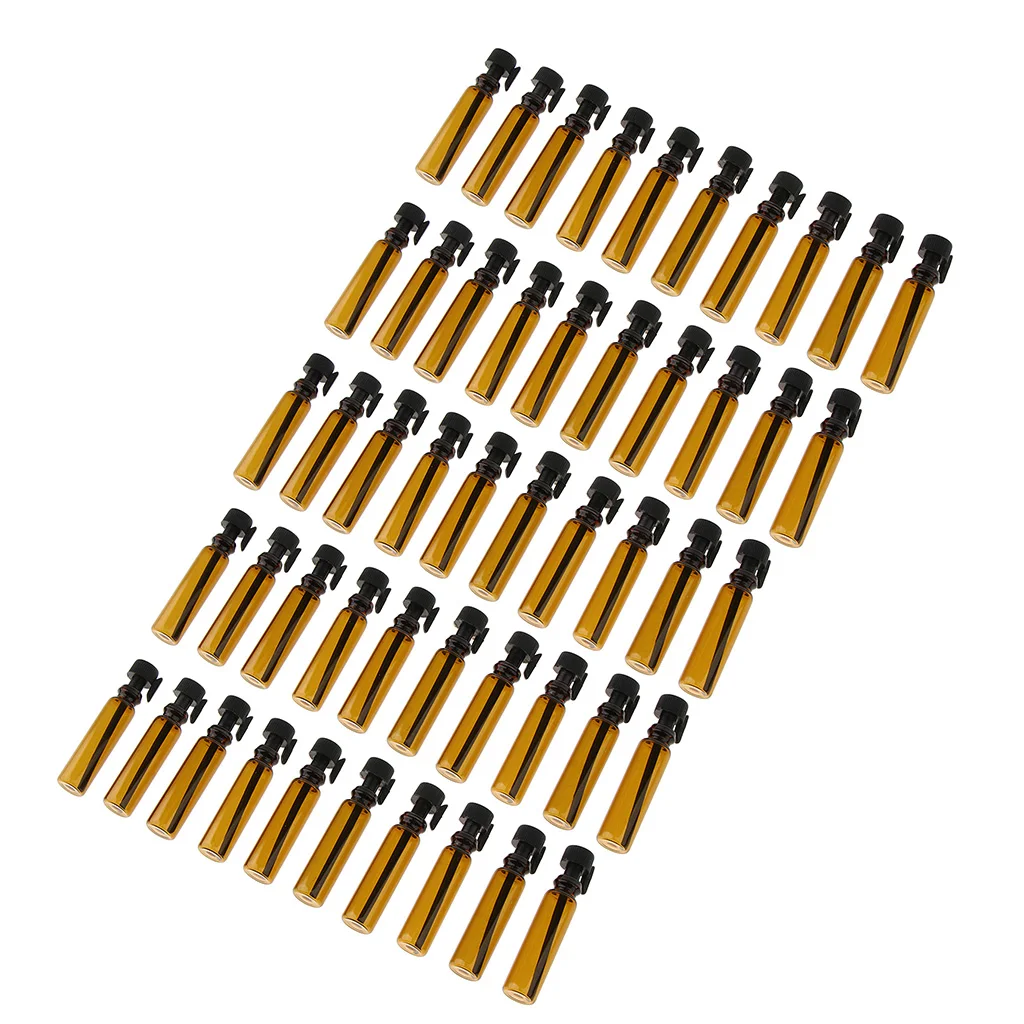 50, Amber, 1 ml, Empty Glass Bottles, Small Sample Vials, Great for Essential