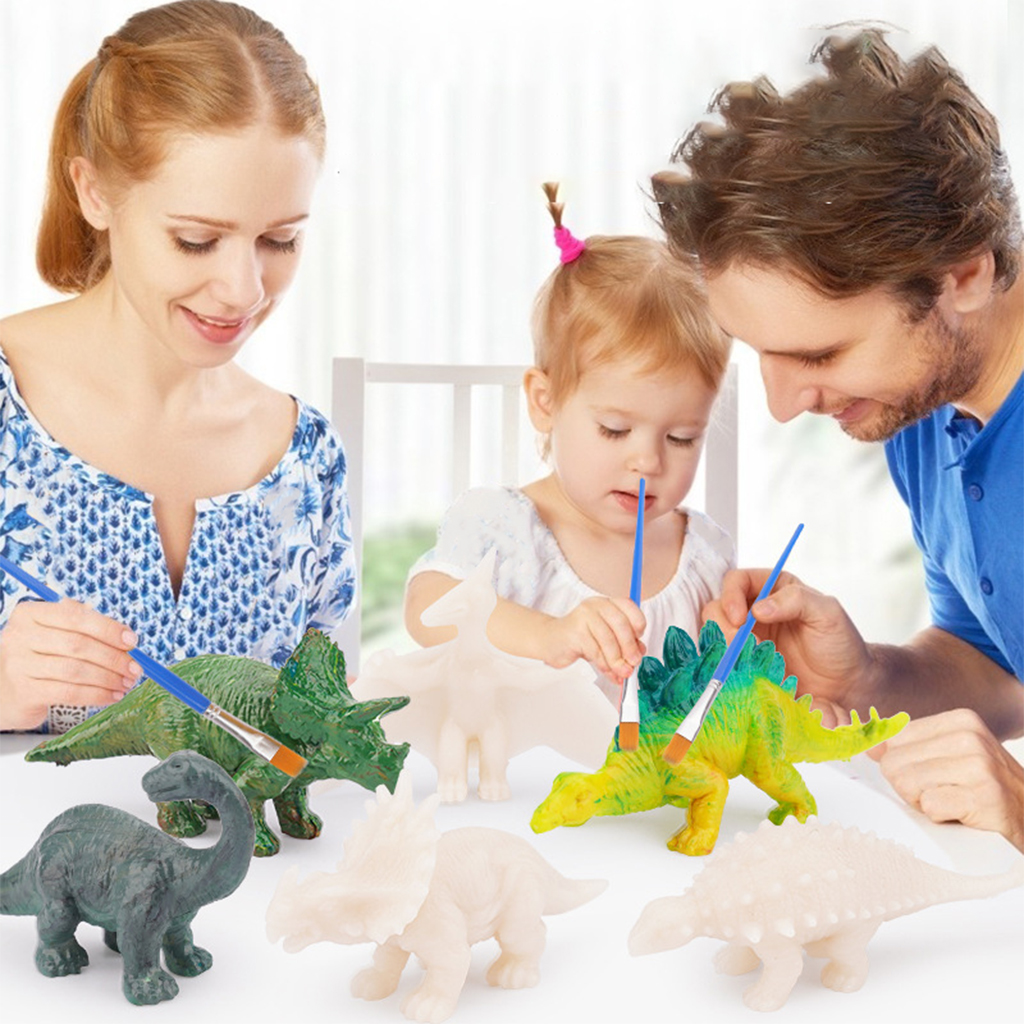 Kids Dinosaur Painting Kit Fun Paint Your Own Dinosaur Arts and Crafts Paint Brushes Dinosuar Figures Educational DIY Toy