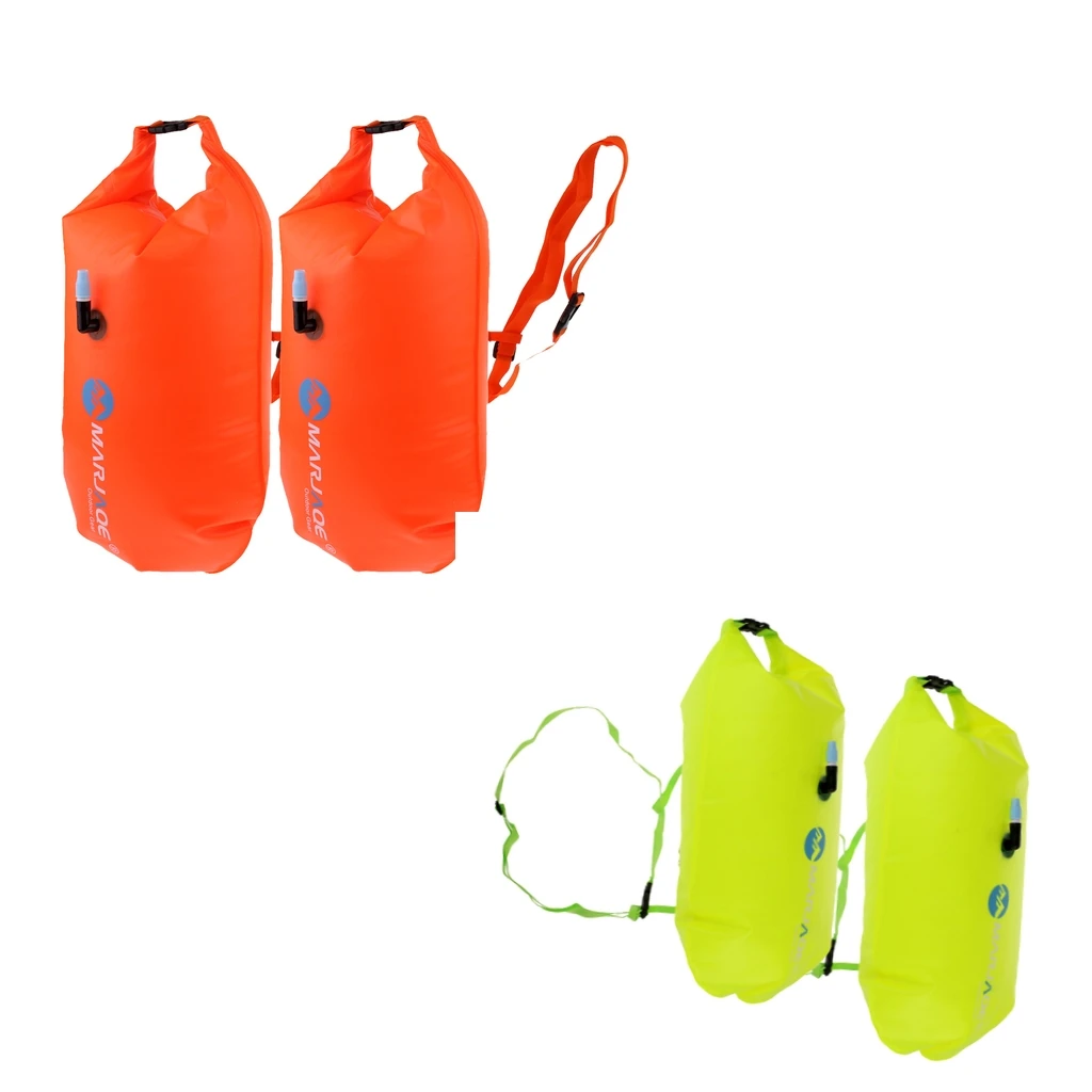 2pcs High Visibility Swimming Inflatable Dry Bag Swim Safety Float Flotation Device Open Water Swim Buoy for Diving Snorkelling