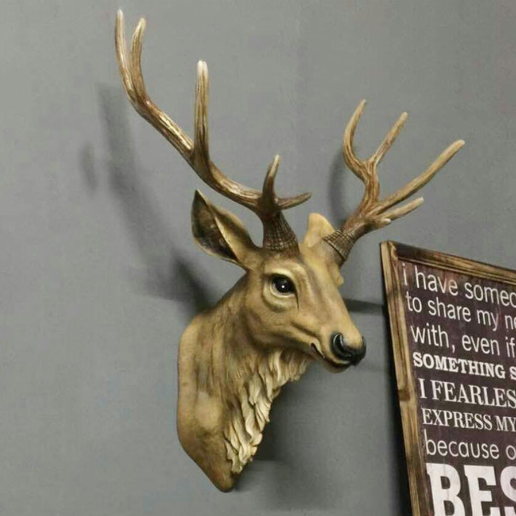 Deer Head Moose Antlers Wall Mount Sculpture Living Room Bedroom Ornaments
