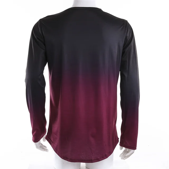IROINNID Long Sleeve Shirt for Men Loose Gradient Color T-shirt 3D