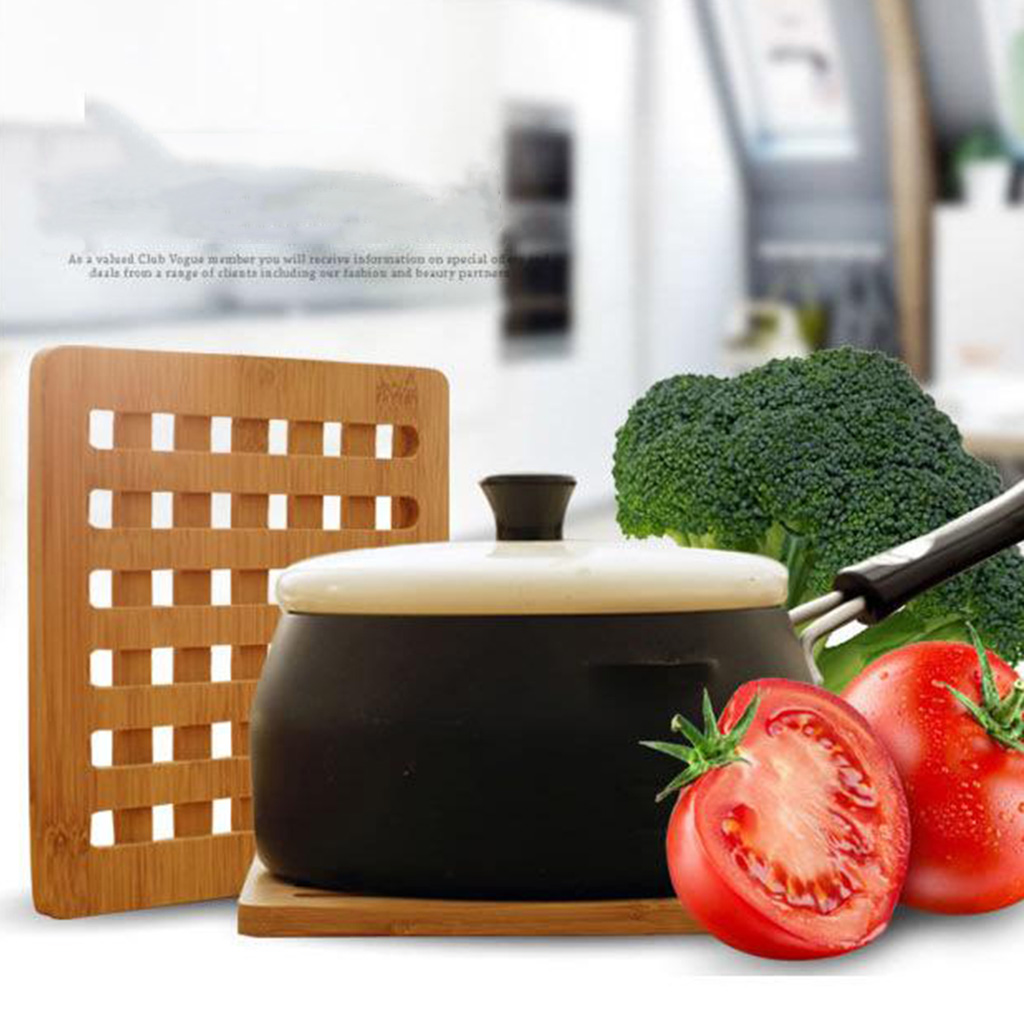 3pcs Natural Bamboo Trivet Mat Pads for Hot Pot Dishes Heat Resistant Square