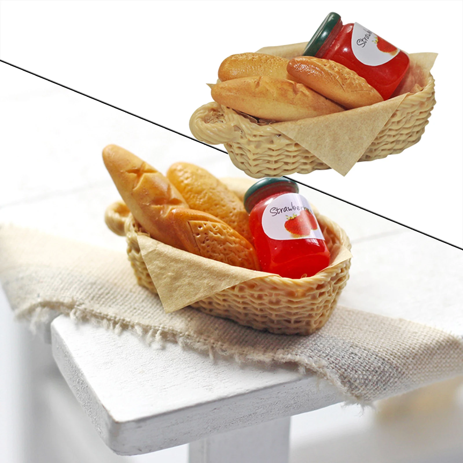 1/12 Scale Jam Small Bread Basket Set Doll House Accessories Kitchen Toys