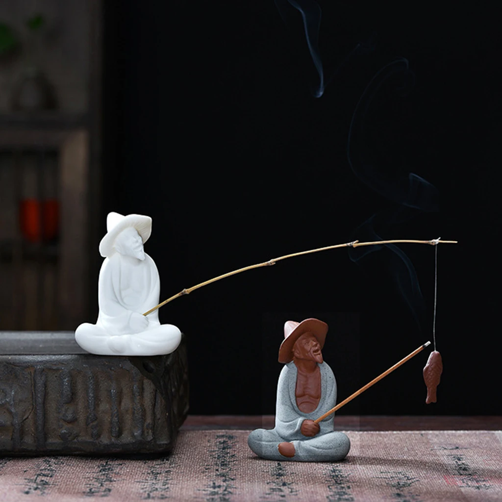 Ceramic Jiang Taigong Fishing Figurine Handmade Home Deco Creative Gift