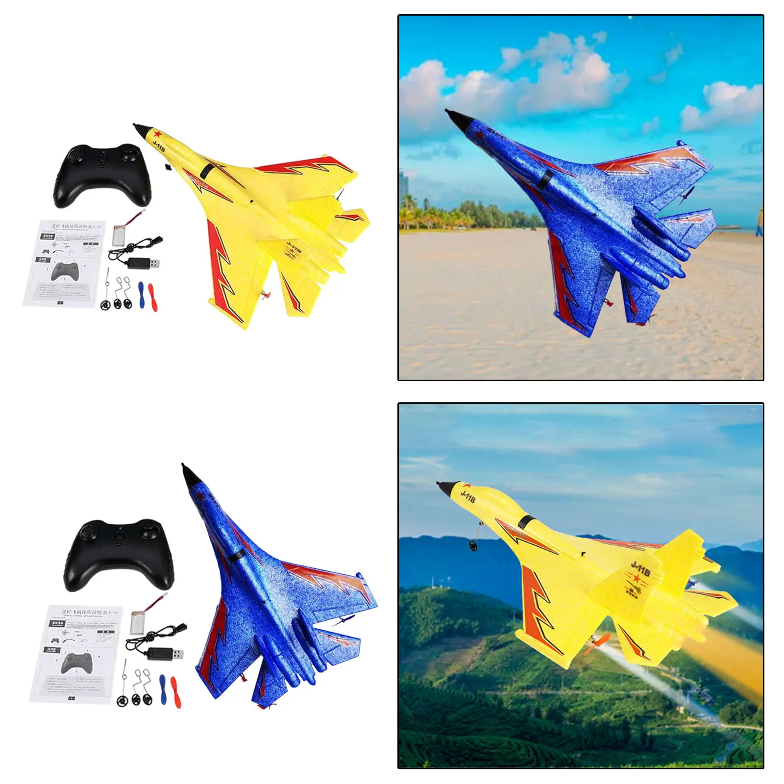 3 Channel RC Airplane Cool Lights J-11B Rtf Model with Gyro Lightweight Foam RC Glider Toy RC Plane for Xmas Present Sport Gifts