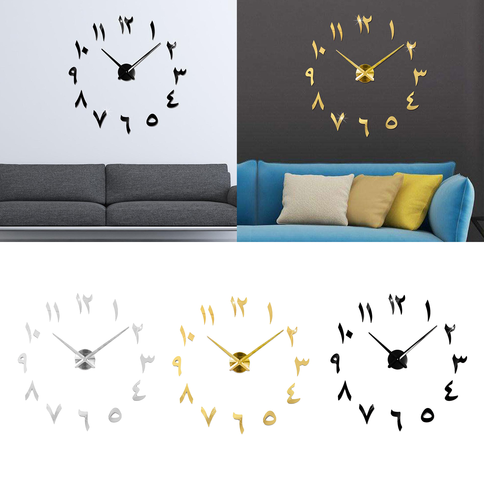 3D DIY Wall Clock, Large Wall Sticker Clock , Acrylic Wall Clock Sticker Mirror Wall Clock Decor for Living Room Study Bedroom