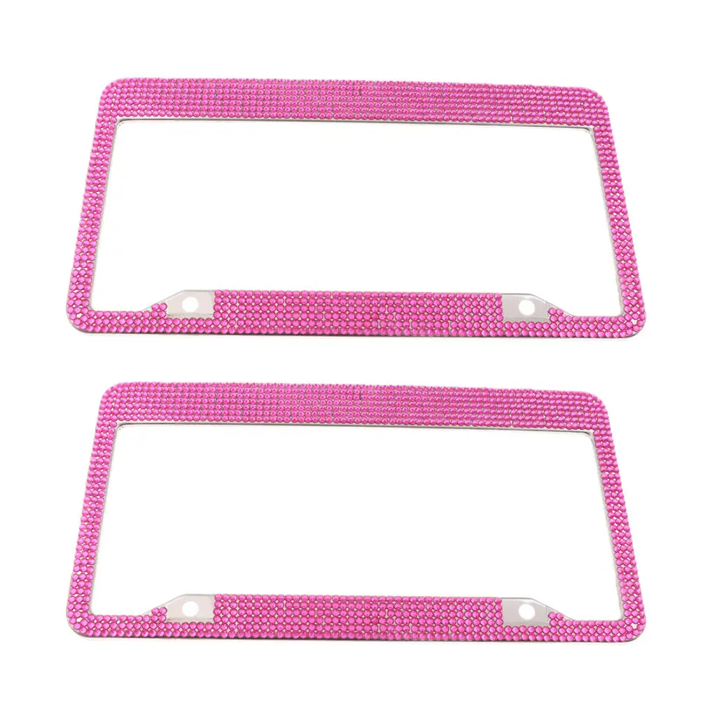 Pair 12``x6`` Stainless Steel License Plate Frame Crystal Diamond 7 Row for Universal