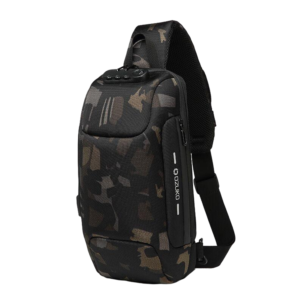 Sling Bag Shoulder Waterproof with USB Charging Port for Men  camouflage