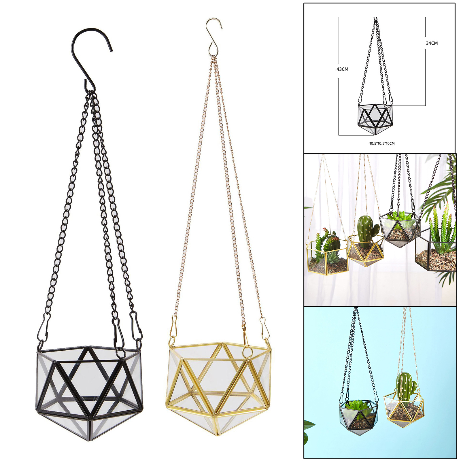 Modern Hanging Glass Terrarium Geometric Diamond Shaped Succulent Air Plant Holder Container Flower Pot Windowsill
