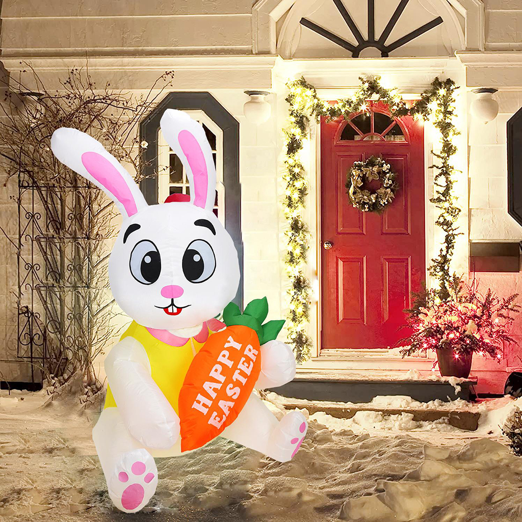 5Ft Giant Easter Inflatables Bunny with Carrot Outdoor Indoor Easter Holiday Decor,  Yard Inflatables Decor LED Lights