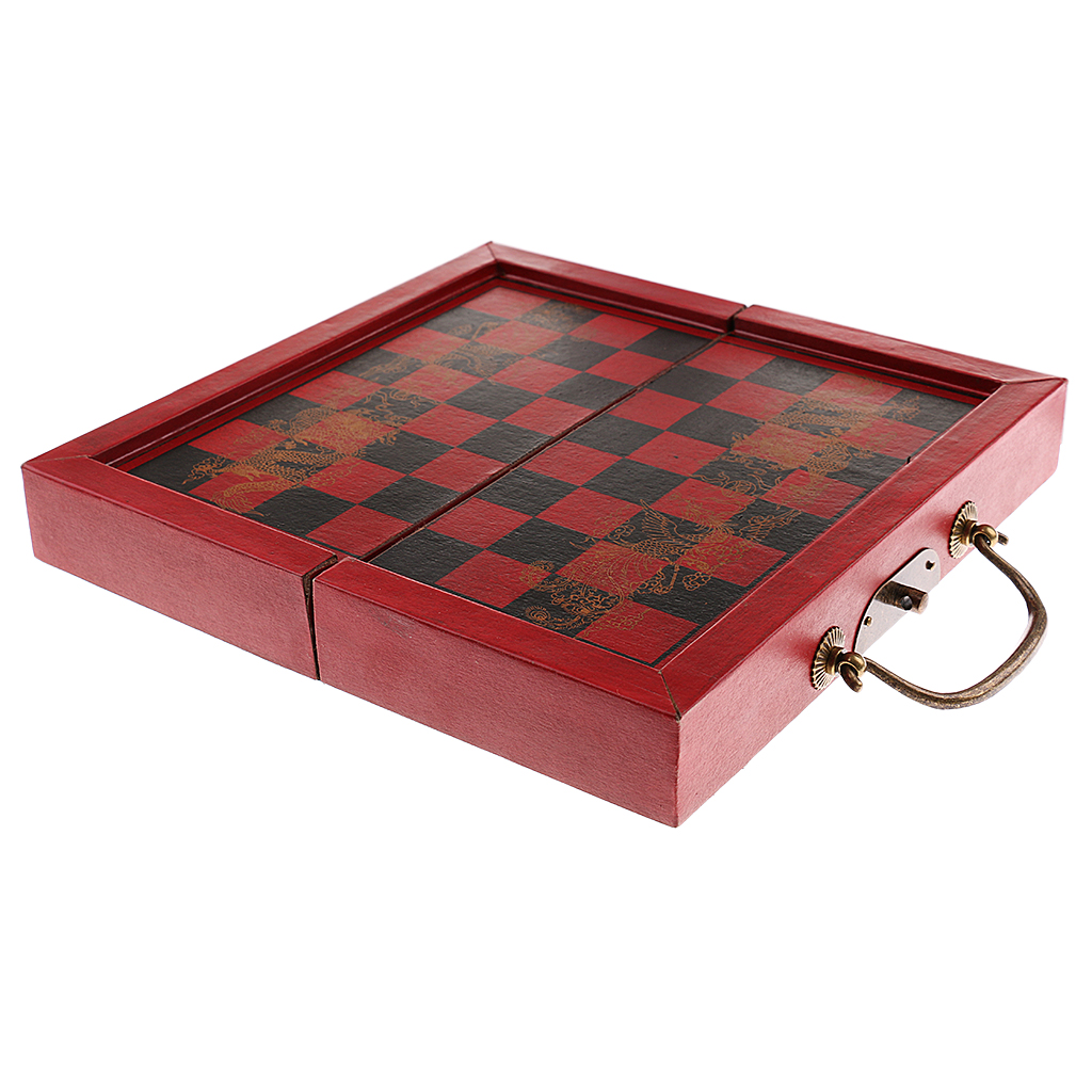 Chinese Chess Set Folding Wooden Resin Antique Red Chess Board Board Game Shape