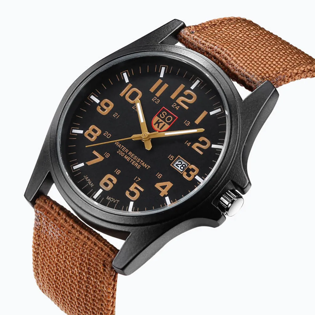 Fashionable Casual Men Watch SOKI Fashion Men's Military Watch Woven Nylon Belt Calendar Quartz Watch часы мужские наручные