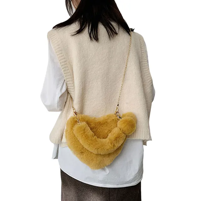 Women's Plush Love Shoulder Hairy Bag Heart-shaped Bag Gift 