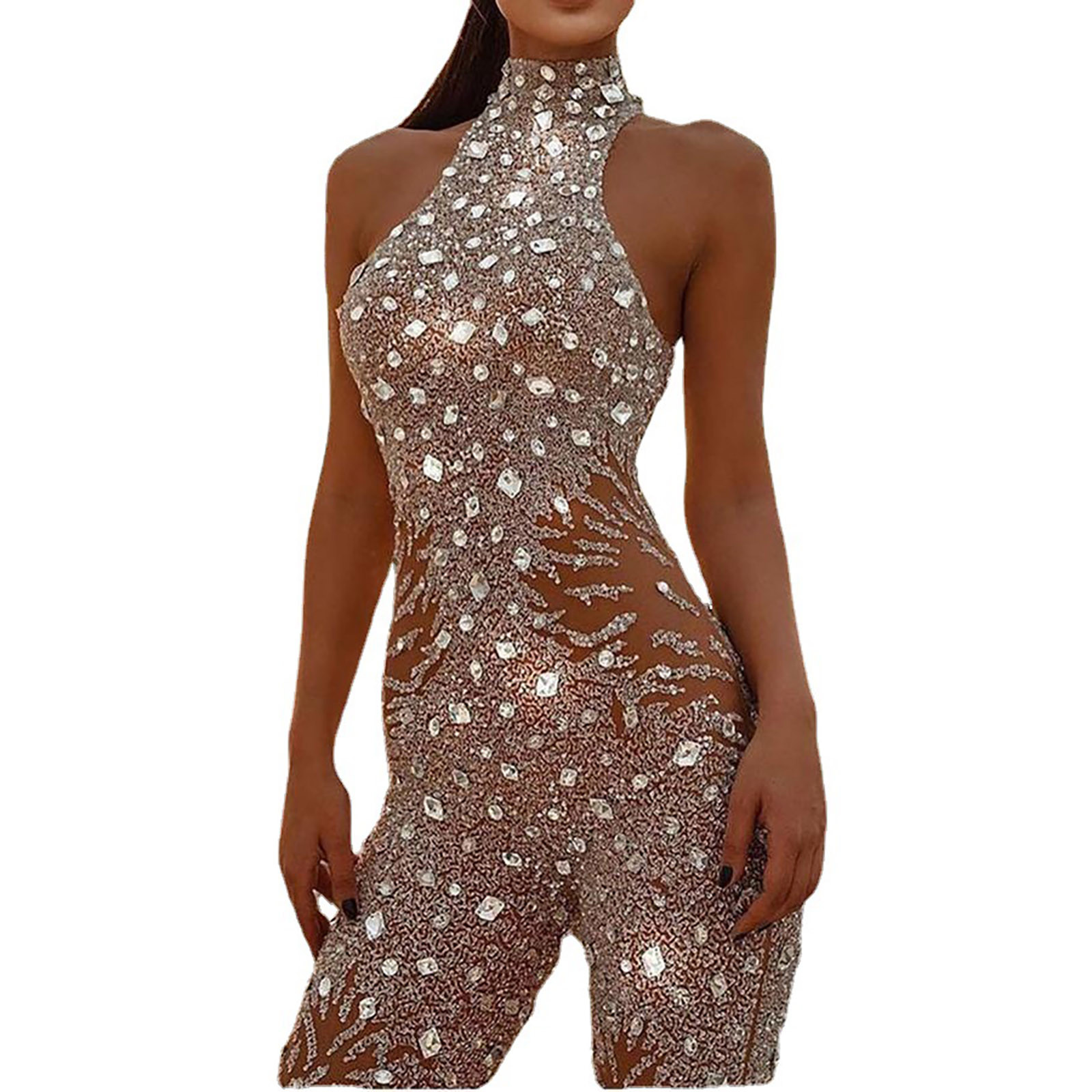 fashion sprinkle gold sexy sleeveless jumpsuit