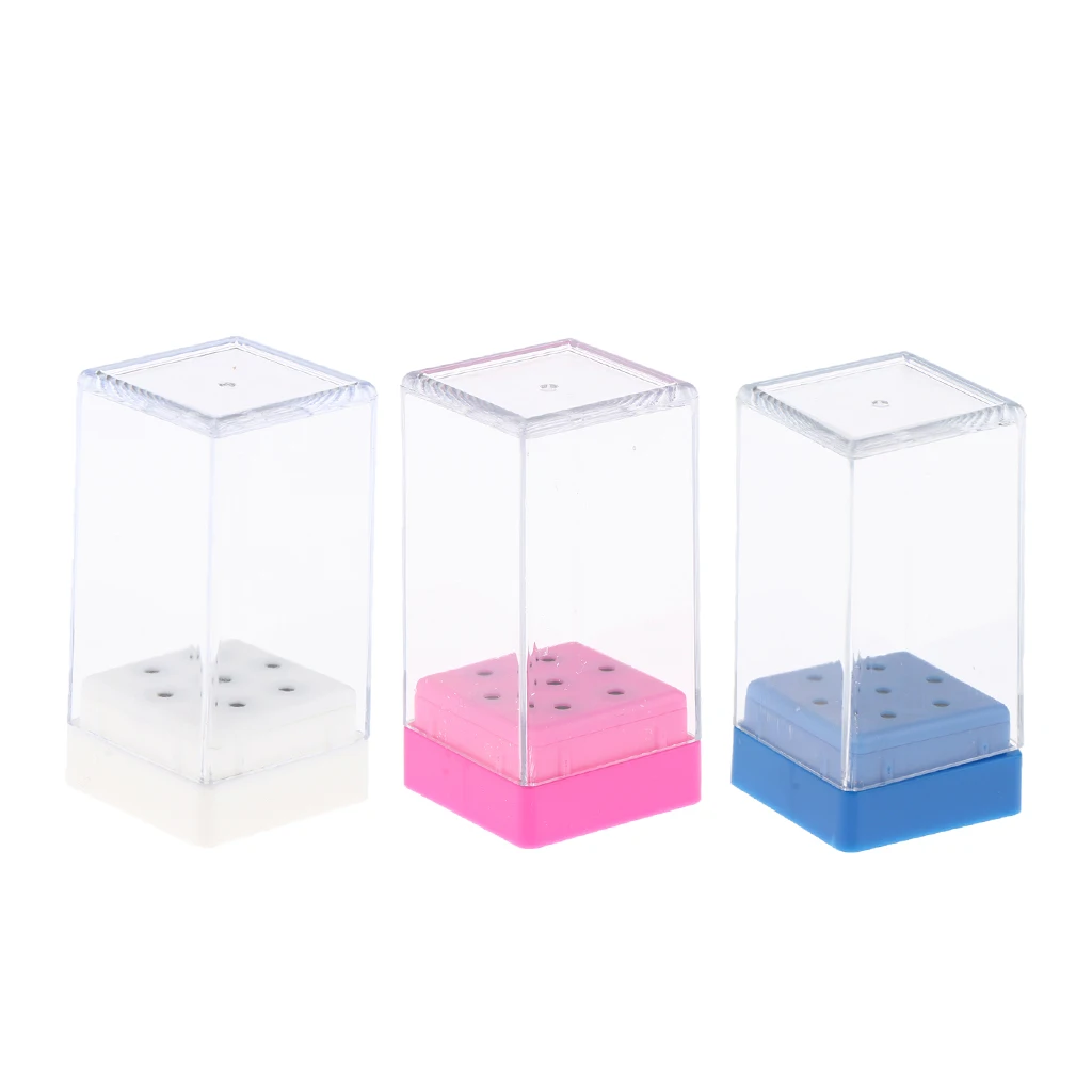 Clear Plastic Nail Drill Bit Organizer Container 7 Holes Manicure Tools Storage Case Display Box