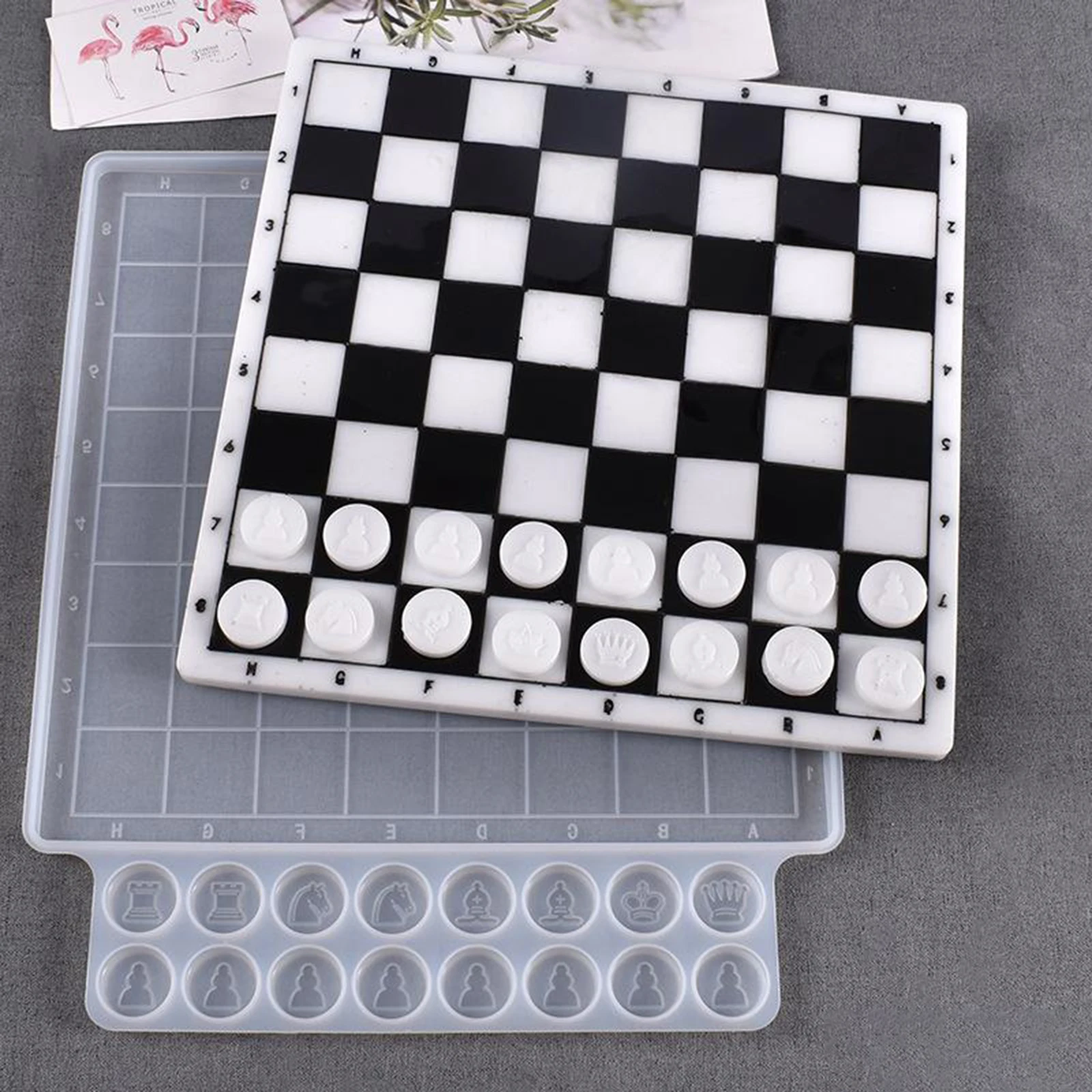 International Checkers Silicone Mould Chess Board Resin Mold Set Chess Pieces Silicone Mold Epoxy Casting Mold for DIY