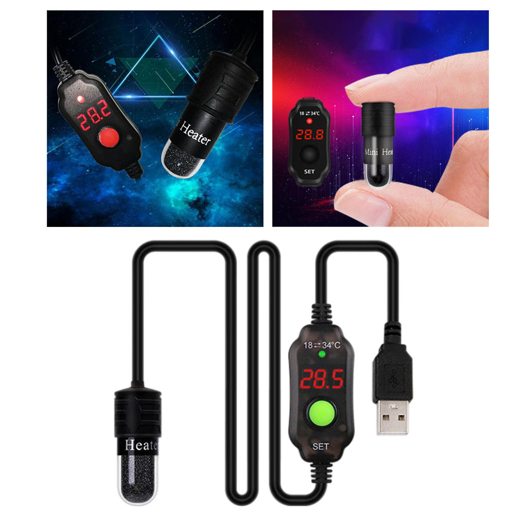 Small Aquarium Fish Tank Heater Temperature Controller Submersible Thermostat Heater USB Digital LED Turtle Tank Heating Rod