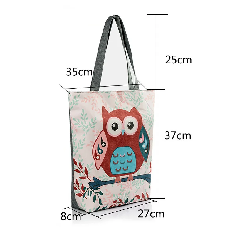 H2fa7f2a252bb404d8d123559a401ba58D Women Floral Owl Printed Canvas Tote Casual Beach Bag Large Capacity Single Shoulder Bags Shopping Handbag New