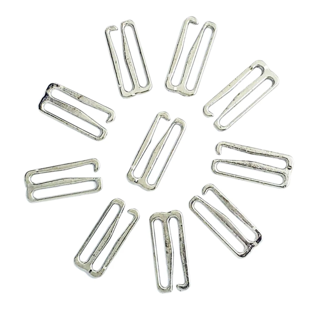 10 Sets Nylon Coated Metal Lingerie Adjustment strap slides Hardware Sewing Clips Clasp Hooks for Bra Strp (25mm, Silver)