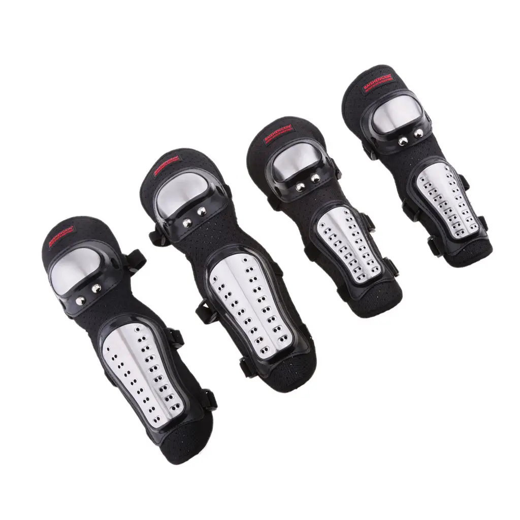 4Pieces Motorcycle Motocross Cycling Elbow and Knee Pads Protector Guard Armors Set Stainless Steel