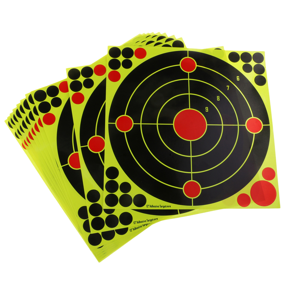 10 Sheet Shooting Targets,  12" Reactive Splatter Florescent Paper Target for Hunting Archery Arrow Training