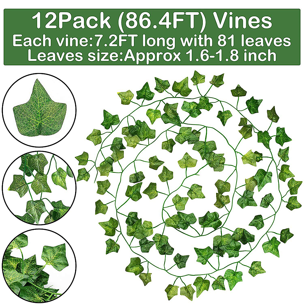12 Strands 86.4 Feet Artificial Ivy Leaves Vines Garland Greenery Decoration