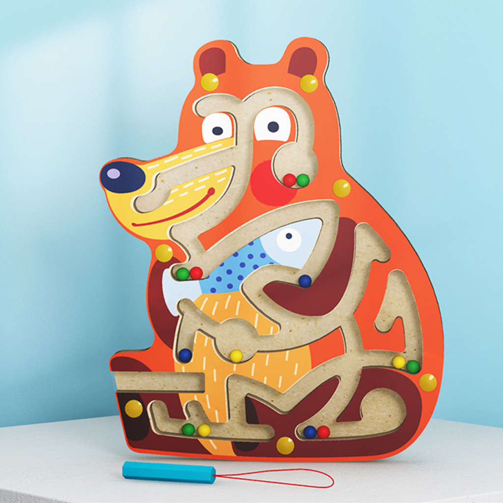 Activity Magnet Toys Maze Wooden Magnetic Game Develops Fine Motor Skills & Color Recognition with Attached Wand for Kids