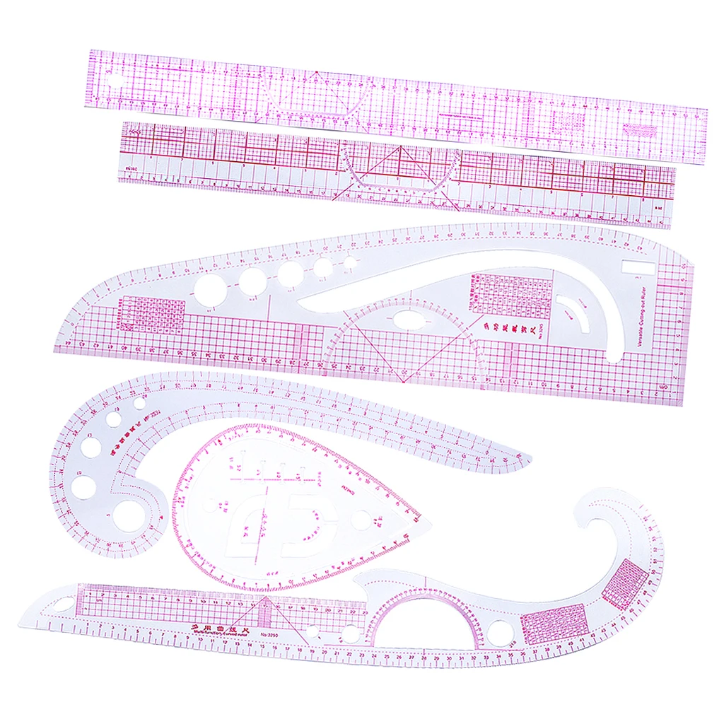 6 Pieces French Metric Ruler Plastic Sewing Tools Curve Shaped Measure Ruler for Sewing Dressmaking Supplies, Assorted 6 Styles