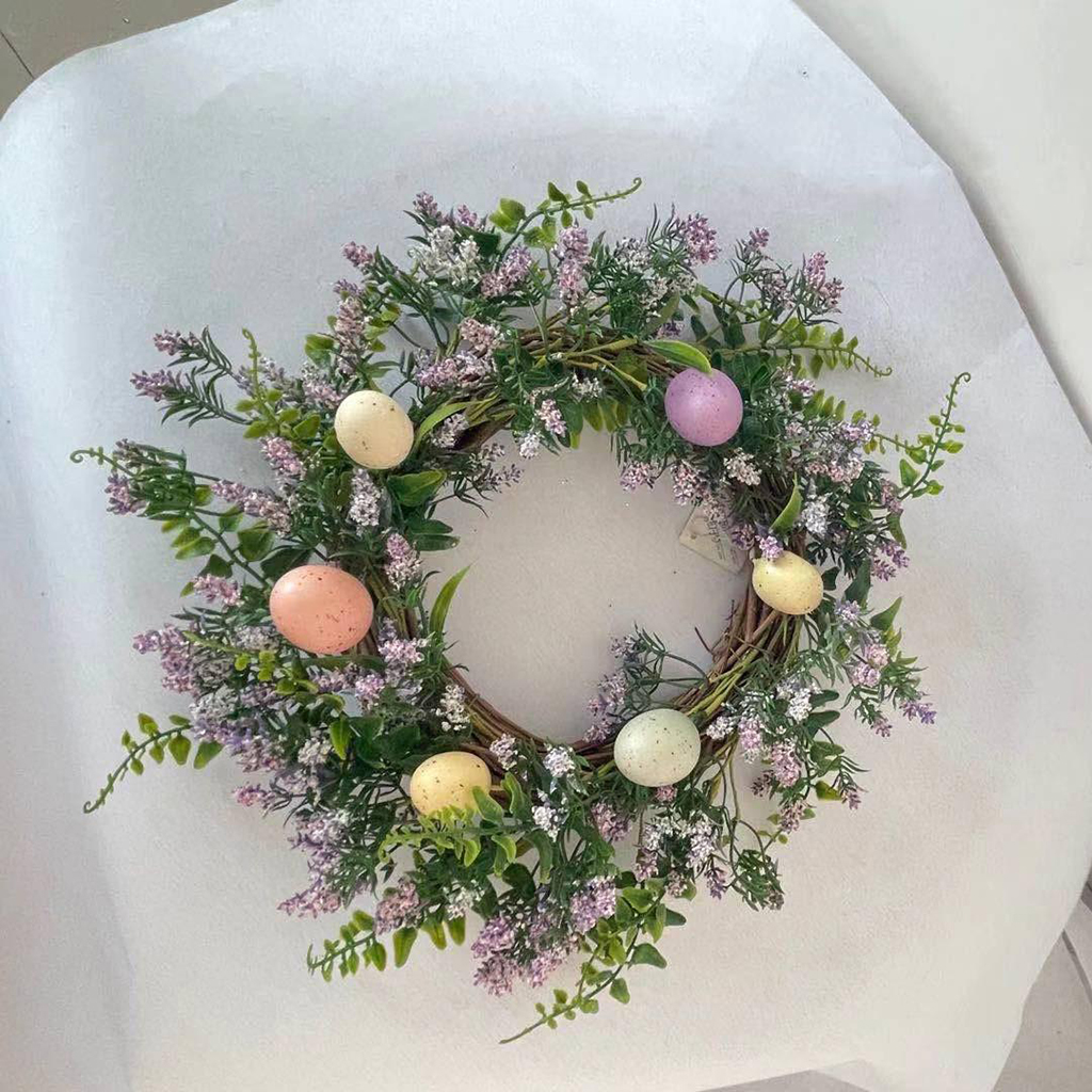 35cm Easter Wreath Easter Eggs Decoration Rattan Artificial Flower Ring Home Door Hanging Garland Spring Easter Party Decor