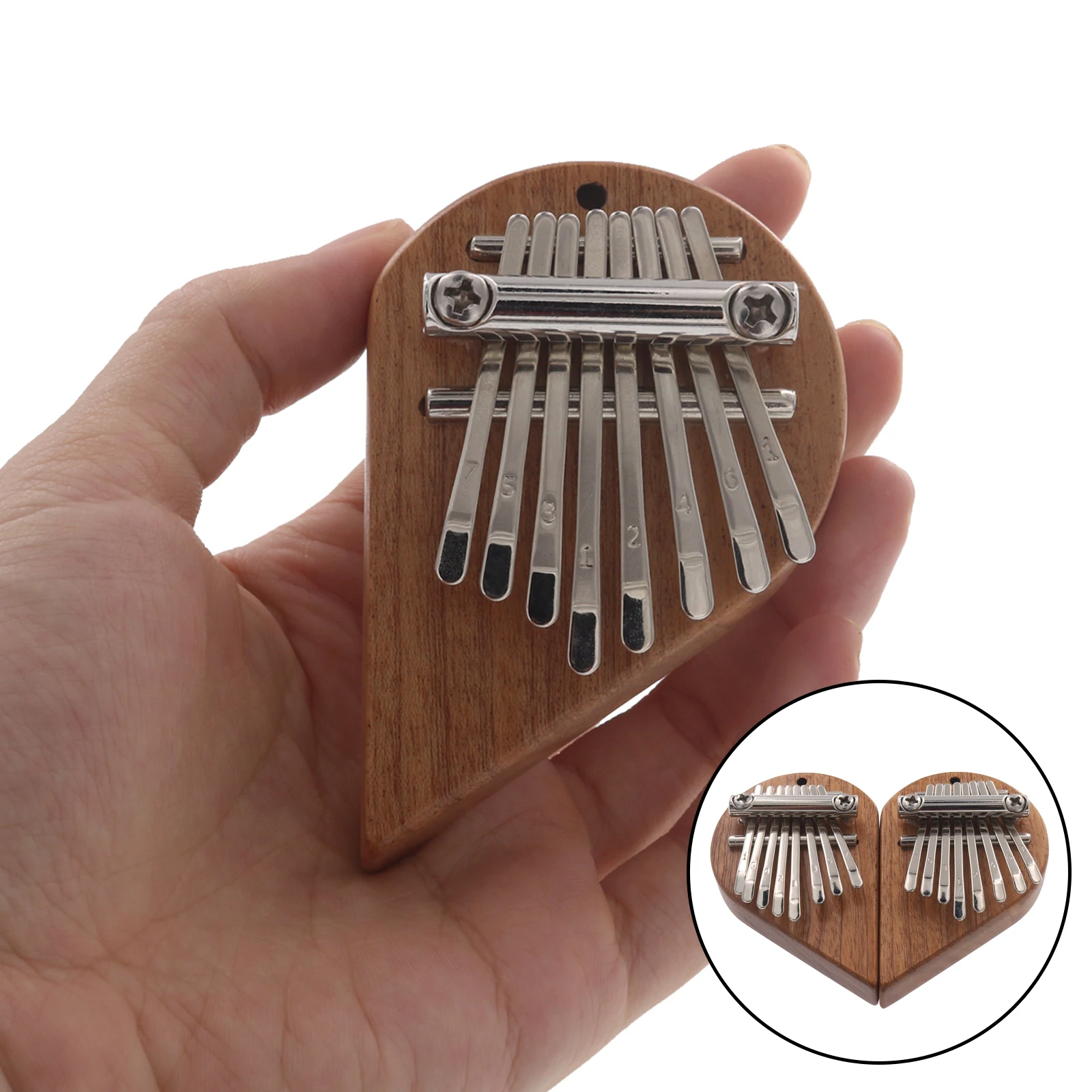 2pcs 8 Keys Kalimba Thumb Piano Mini Heart Shaped Toy Pendant Gift Musical Instrument Hanging Accessories