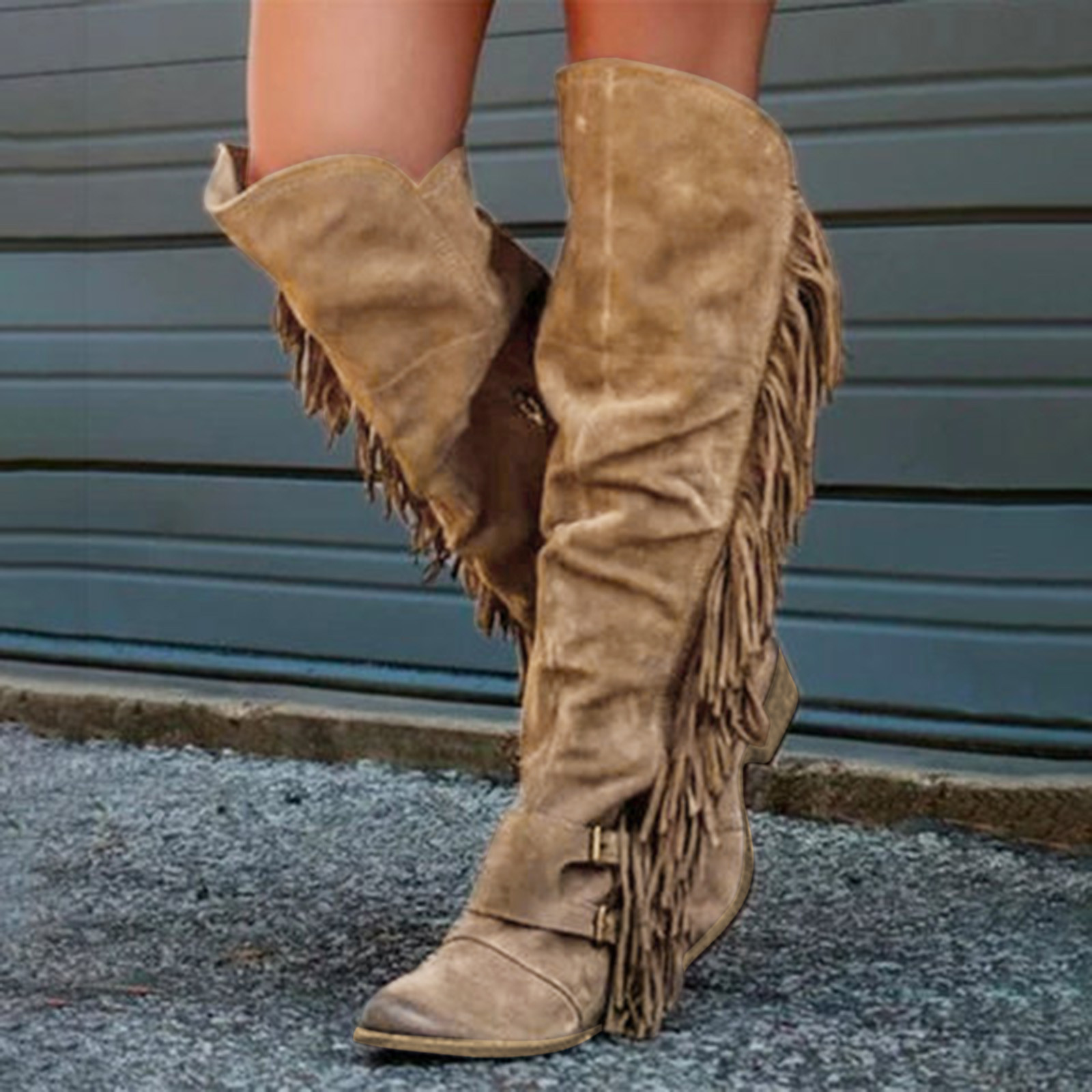 suede knee high boots with tassels