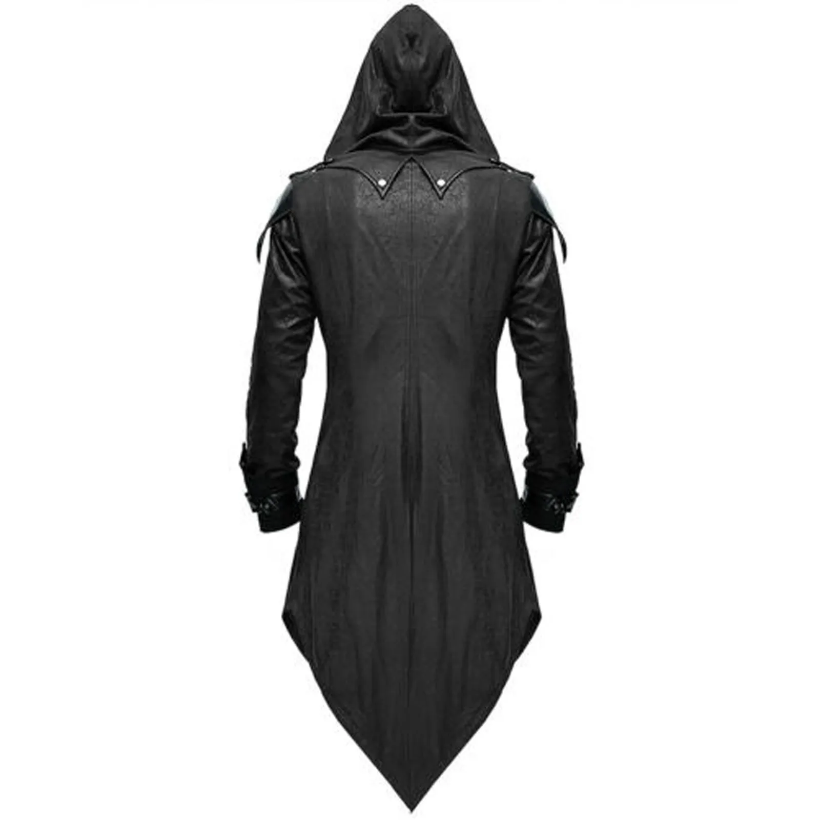 Men Tailcoat Jacket Medieval Costume Gothic Steampunk Black Retro Long Sleeve Uniform Hoodie Party Winter Overcoat Outwear