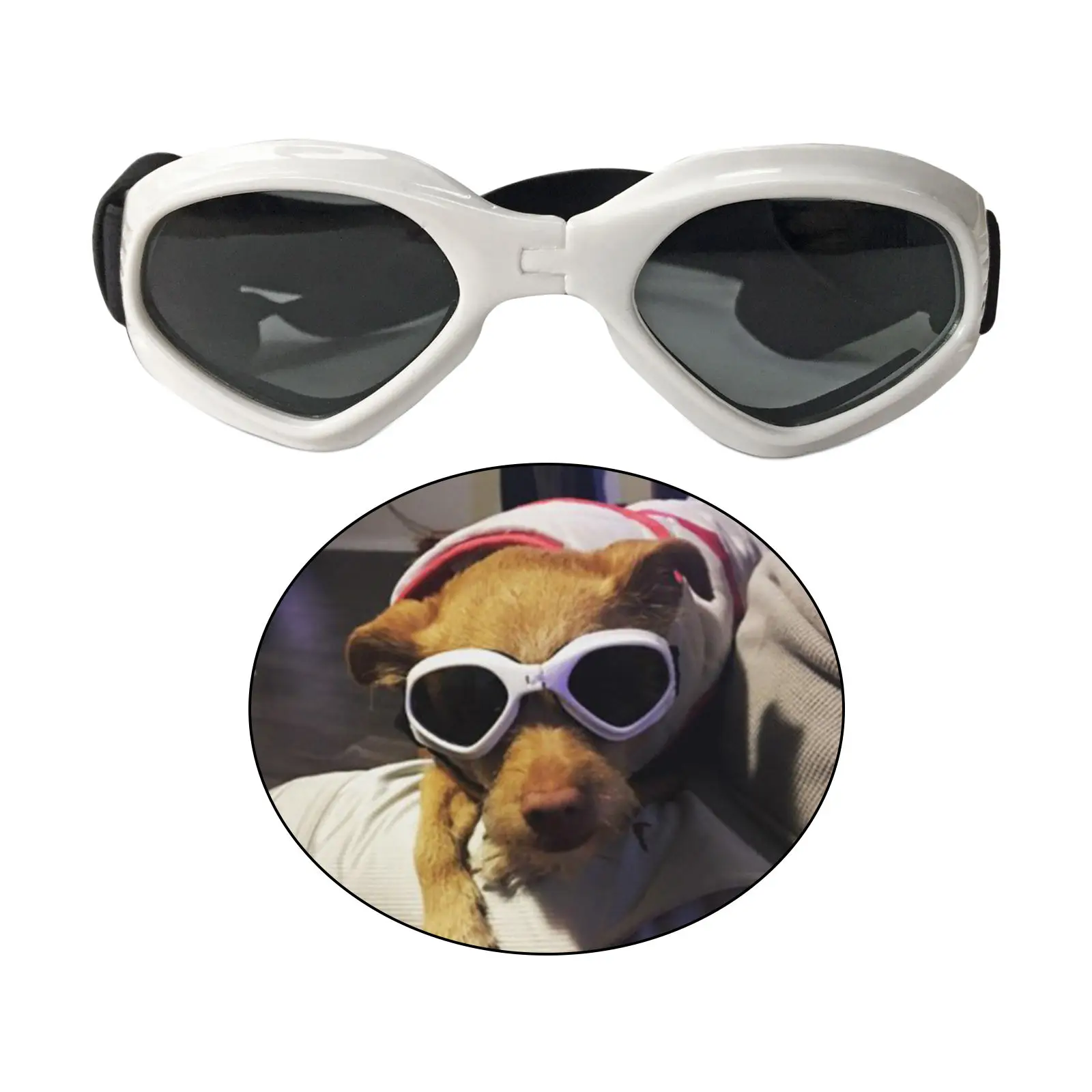 Dog Sunglasses Eye Wear with Adjustable Strap Cool Goggles Dust Protection Foldable Anti-Breaking for Travel Skiing Medium Dog